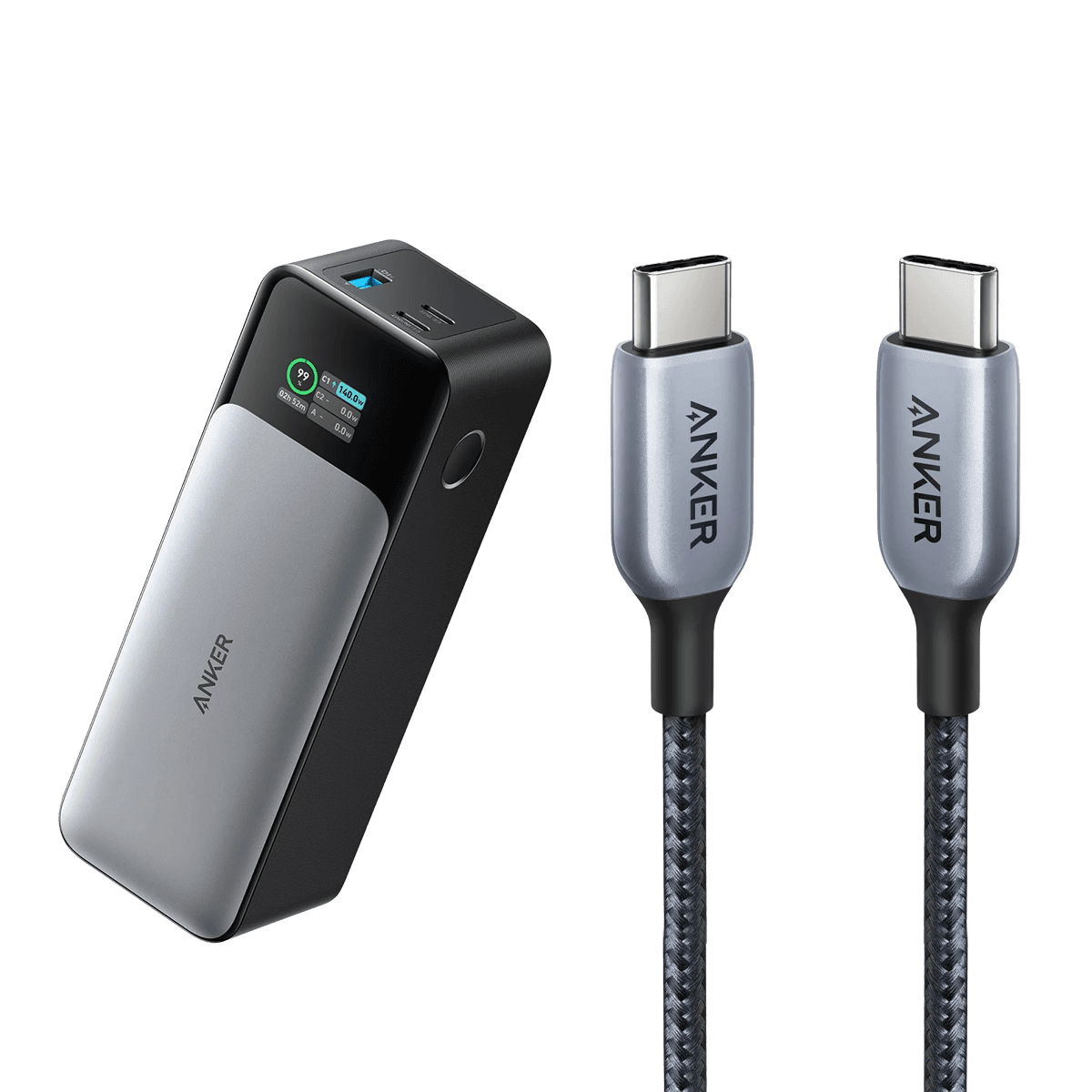 Anker <b>737</b> Power Bank (PowerCore 24K) and Anker <b>765</b> USB-C to USB-C Cable (140W Nylon)
